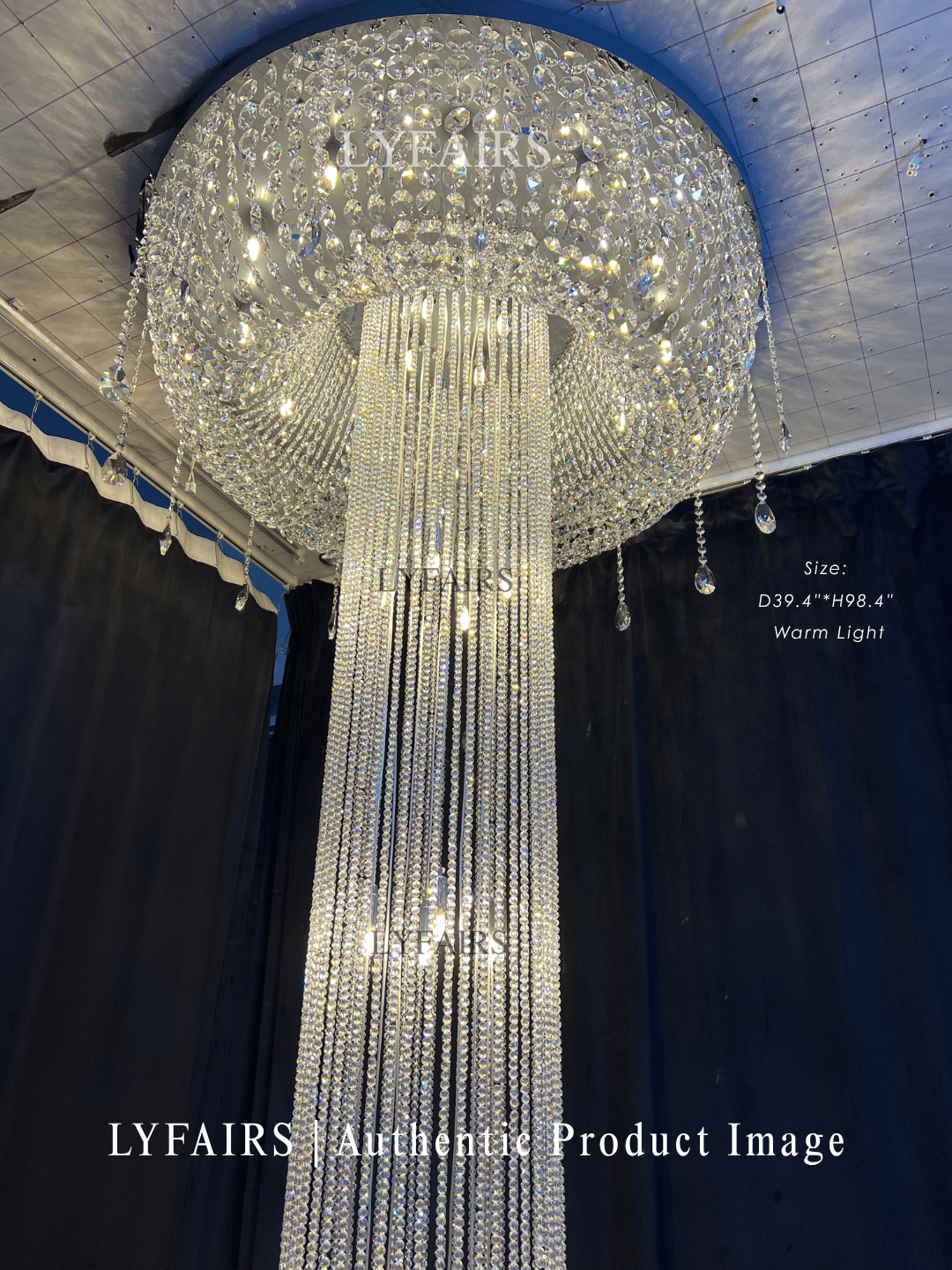 Extra Large Flush Mount Silver Waterfall Luxury Ceiling Crystal Chandelier for High-ceiling Living Room/Duplex Hall