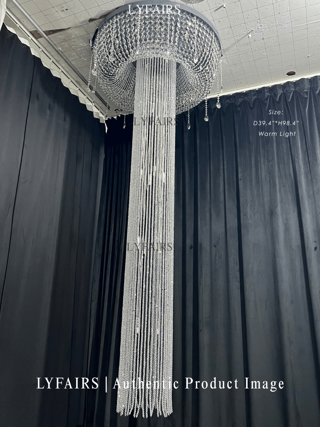 Extra Large Flush Mount Silver Waterfall Luxury Ceiling Crystal Chandelier for High-ceiling Living Room/Duplex Hall