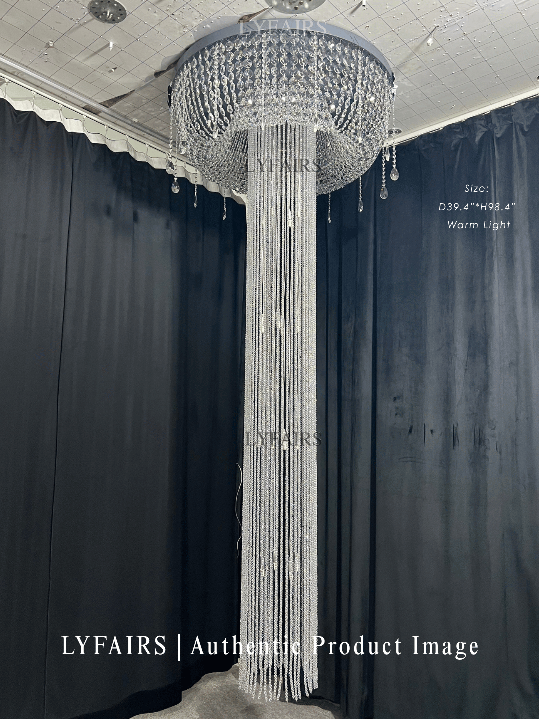 Extra Large Flush Mount Silver Waterfall Luxury Ceiling Crystal Chandelier for High-ceiling Living Room/Duplex Hall