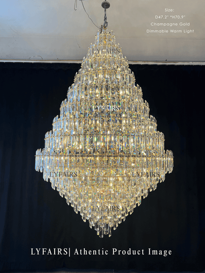 Luxury Grand Pyramid Tiered Crystal Prism Chandelier Foyer / Atrium / Stairwell