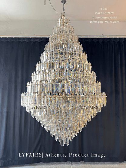 Luxury Grand Pyramid Tiered Crystal Prism Chandelier Foyer / Atrium / Stairwell