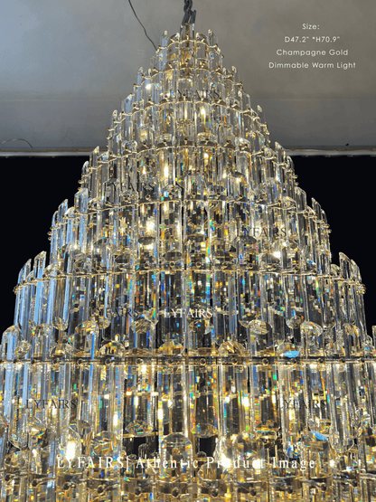 Luxury Grand Pyramid Tiered Crystal Prism Chandelier Foyer / Atrium / Stairwell