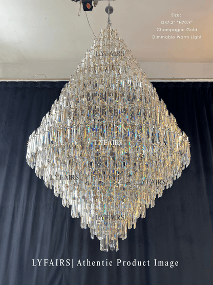 Luxury Grand Pyramid Tiered Crystal Prism Chandelier Foyer / Atrium / Stairwell