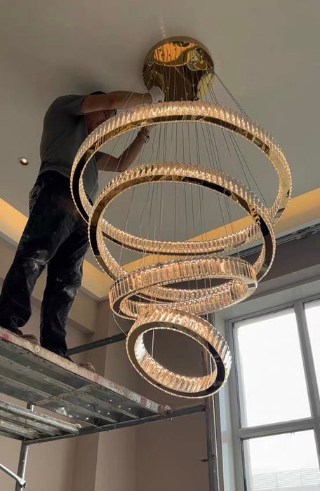 Modern Front Entryway Chandelier 5/6 Rings Crystal Gold/ Chrome Finish Ceiling Lamp