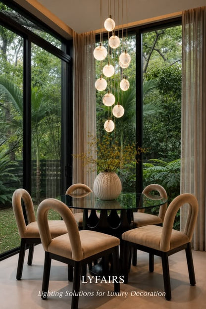 Modern Floating Round Alabaster Chandelier for High Ceiling