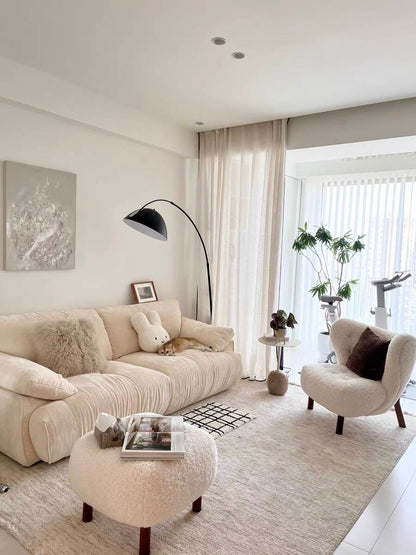 Classic Cozy White Fleece Plush Accent Lounge Chair