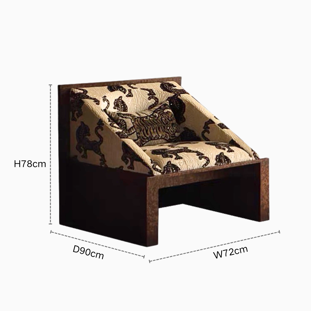 Luxury Retro Mythical Tiger Motif Block‑Frame Upholstery Lounge Chair