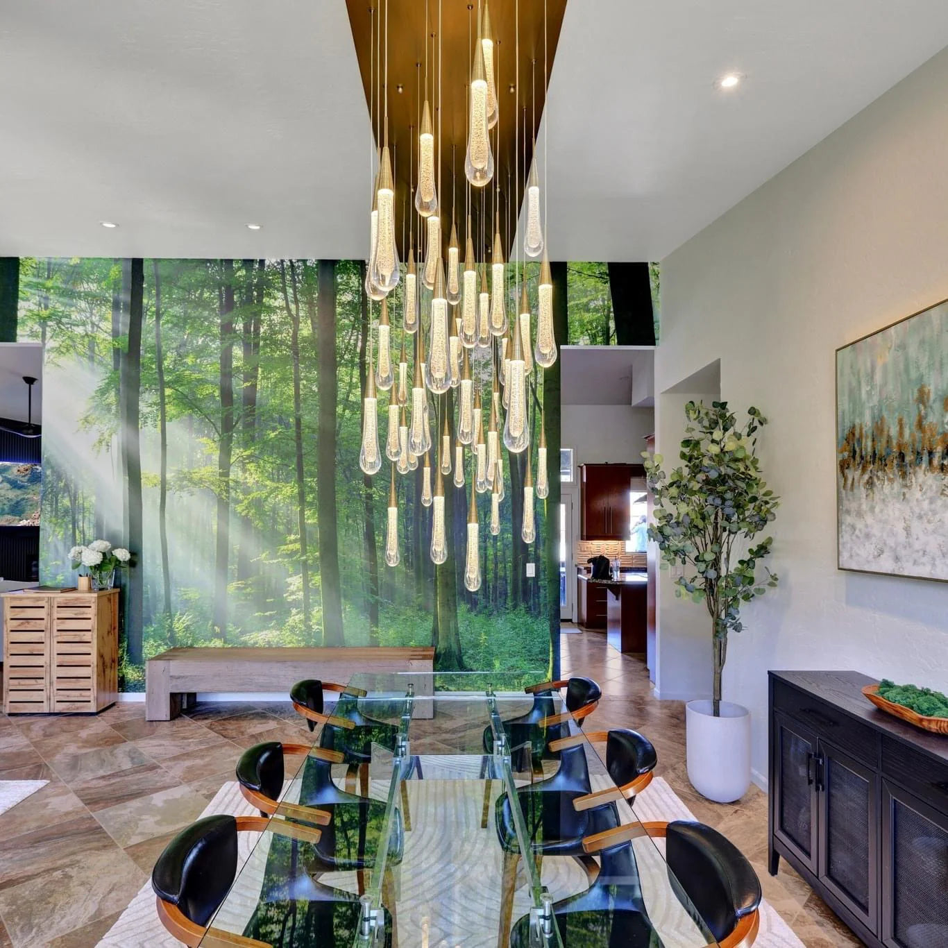 Modern Cascade Raindrop Linear Crystal Chandelier for Dining Room/Kitchen Island