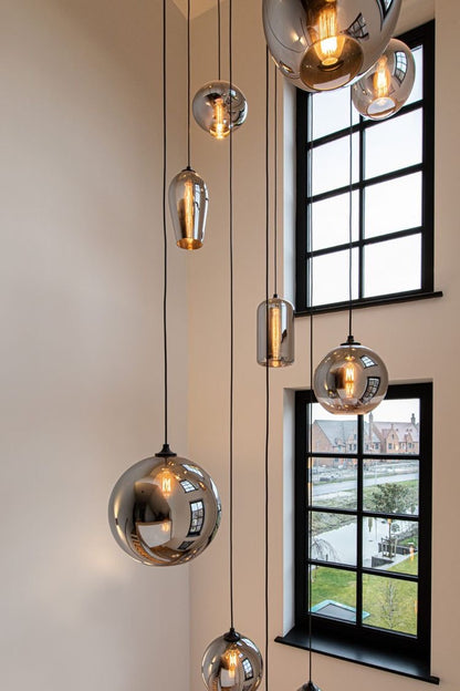 Modern Smoke Gray Glass Pendant Light Fixture Chandelier For 2 Story Foyer/Entryway/Staircase