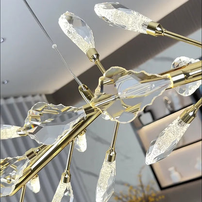 Modern Linear Branch Crystal Leaves Chandelier for Dining Room/Kitchen Island