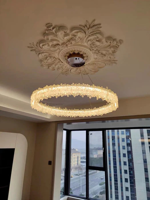 Modern Round Natural Stone Crystal Chandelier