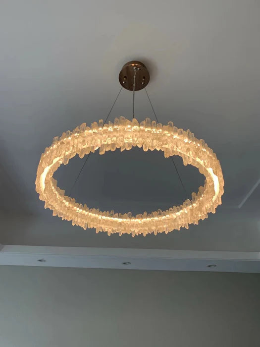 Modern Round Natural Stone Crystal Chandelier