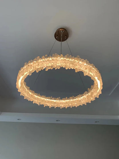 Modern Round Natural Stone Crystal Chandelier