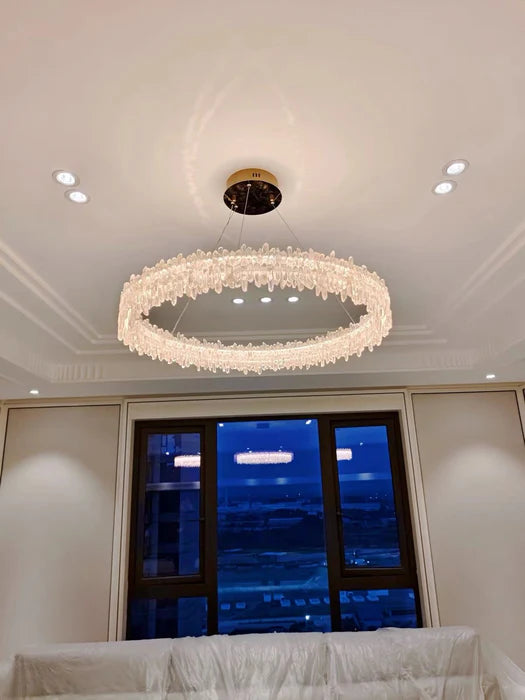 Modern Round Natural Stone Crystal Chandelier