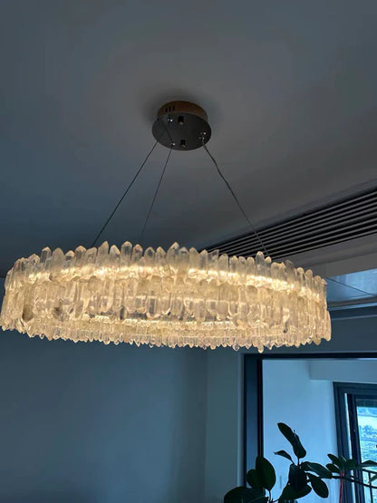 Modern Round Natural Stone Crystal Chandelier