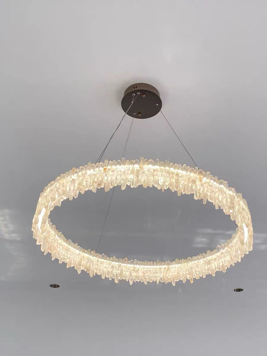 Modern Round Natural Stone Crystal Chandelier