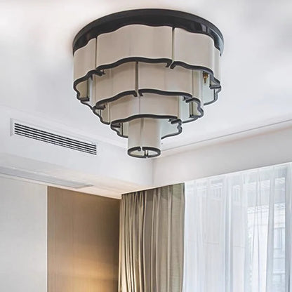 Modern Flush Mounted 3/4/5-Tier Round Acrylic Chandelier in Black Finish