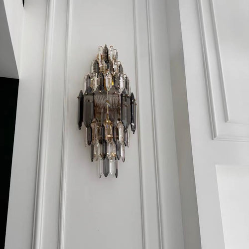 Lampada da parete moderna in cristallo fumé e trasparente