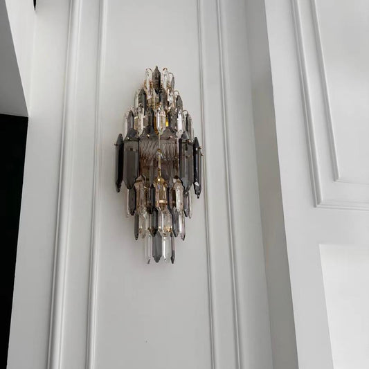 Modern Smoky & Clear Crystal Wall Lamp