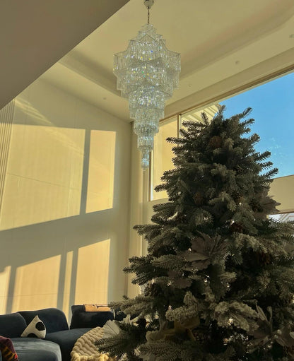 Lampadario di cristallo di lusso a più livelli Plaza extra large per hall di hotel / foyer a 2 piani / soggiorno con soffitto alto