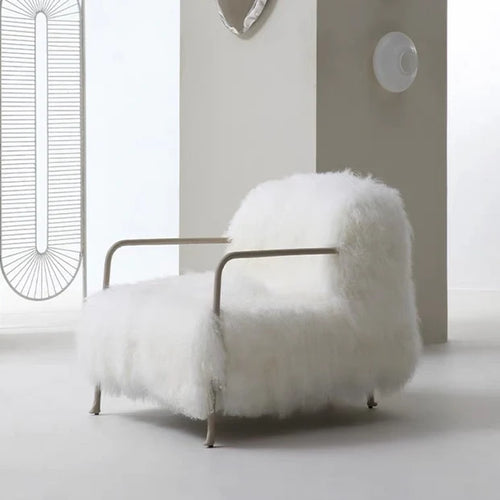 Poltrona lounge minimalista italiana in peluche bianco
