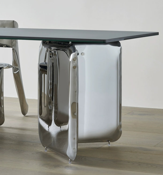 Table à manger rectangulaire moderne en pierre avec pieds en acier inoxydable