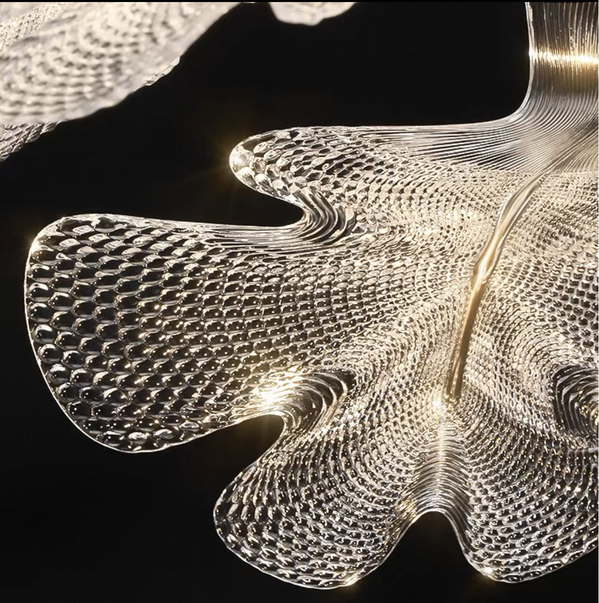 Lustre moderne flottant à 2 niveaux en acrylique avec feuilles
