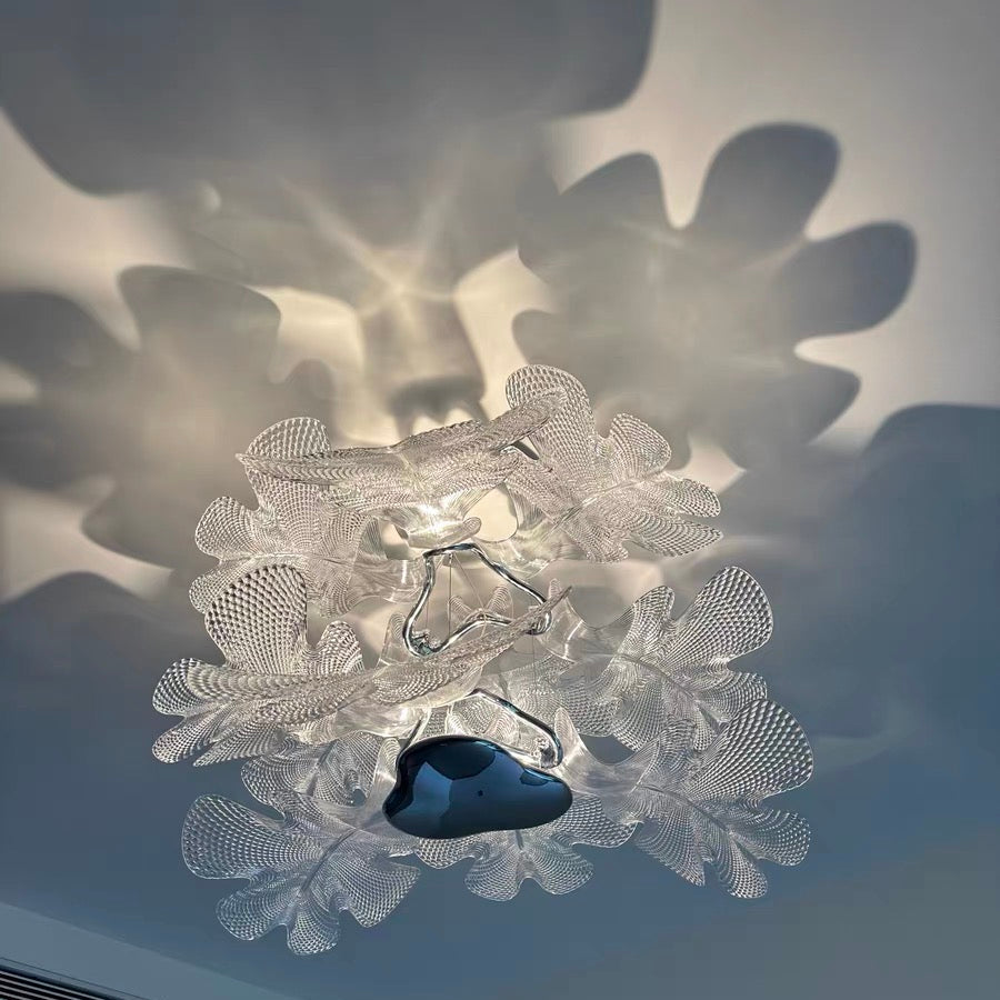 Lustre moderne flottant à 2 niveaux en acrylique avec feuilles