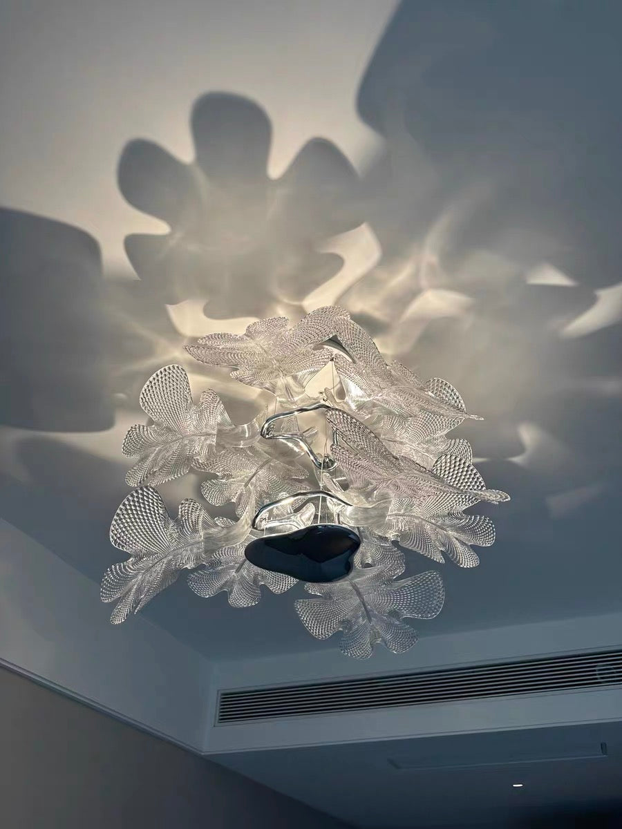 Lustre moderne flottant à 2 niveaux en acrylique avec feuilles