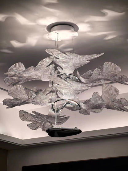 Lustre moderne flottant à 2 niveaux en acrylique avec feuilles