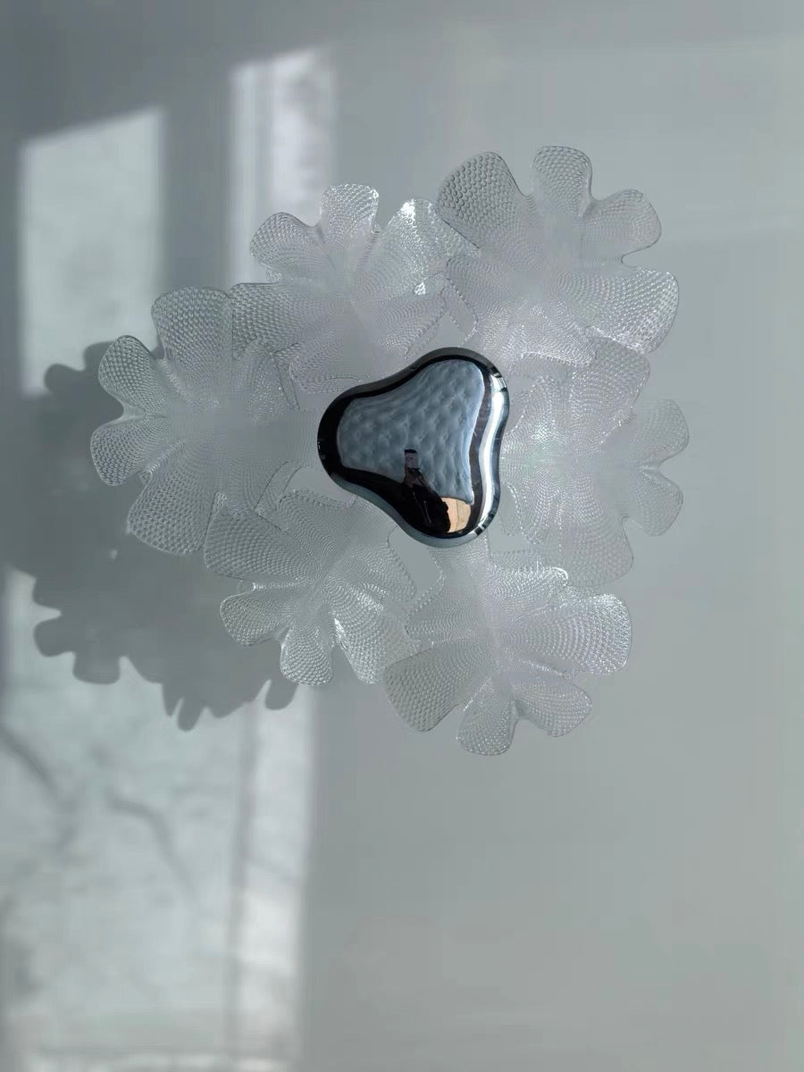 Lustre moderne flottant à 2 niveaux en acrylique avec feuilles