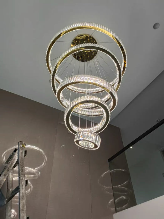 Modern Front Entryway Chandelier 5/6 Rings Crystal Gold/ Chrome Finish Ceiling Lamp