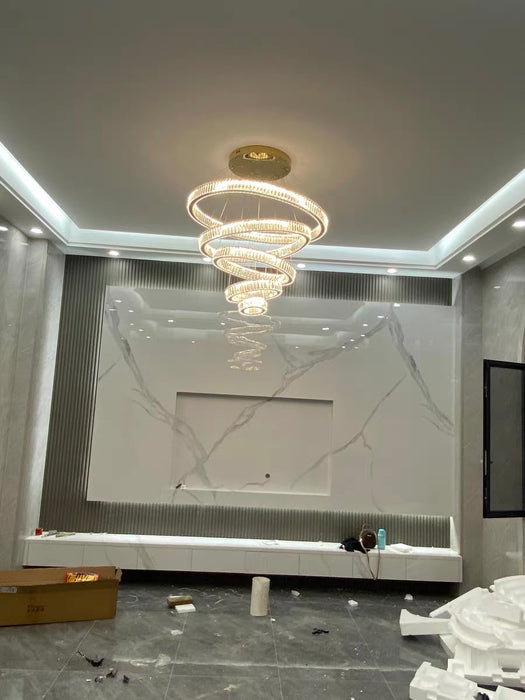 Modern Front Entryway Chandelier 5/6 Rings Crystal Gold/ Chrome Finish Ceiling Lamp
