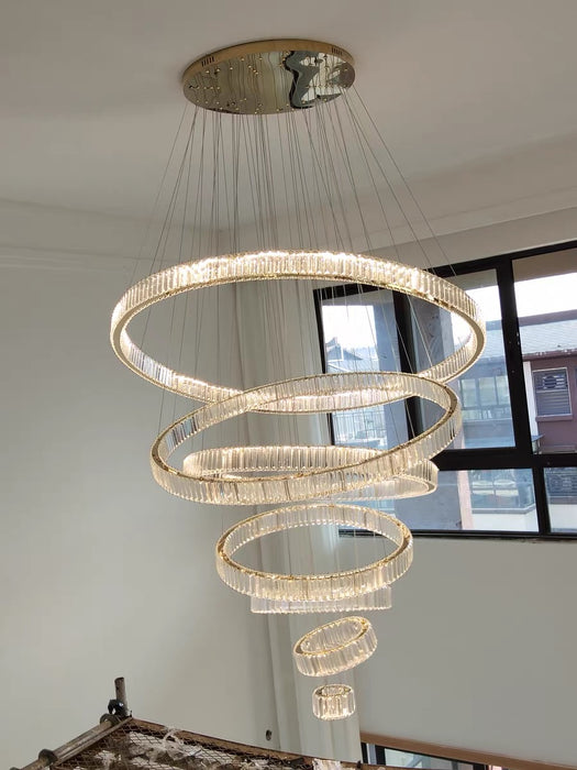 Modern Front Entryway Chandelier 5/6 Rings Crystal Gold/ Chrome Finish Ceiling Lamp