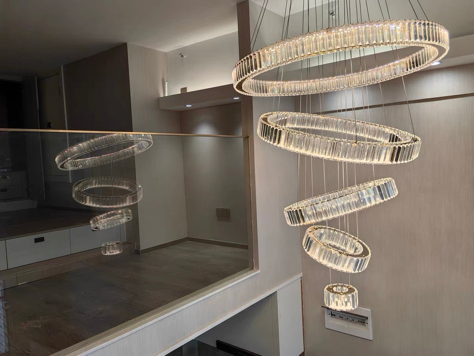 Modern Front Entryway Chandelier 5/6 Rings Crystal Gold/ Chrome Finish Ceiling Lamp