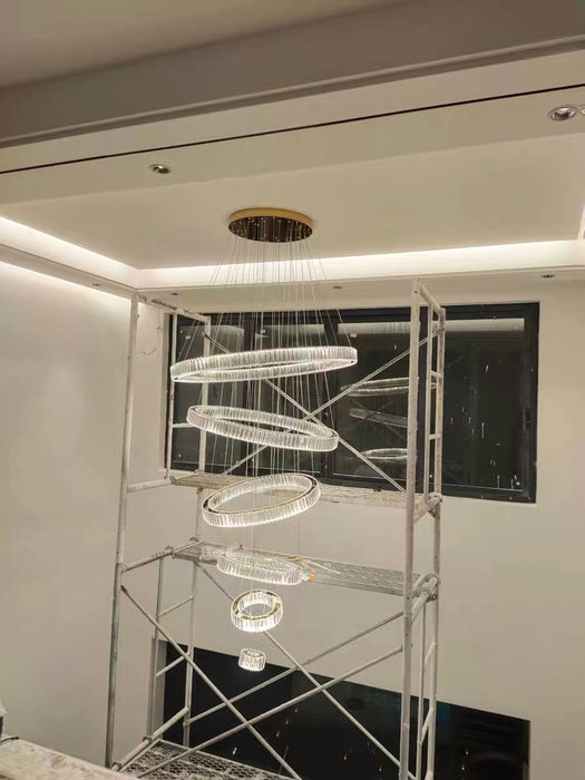 Modern Front Entryway Chandelier 5/6 Rings Crystal Gold/ Chrome Finish Ceiling Lamp