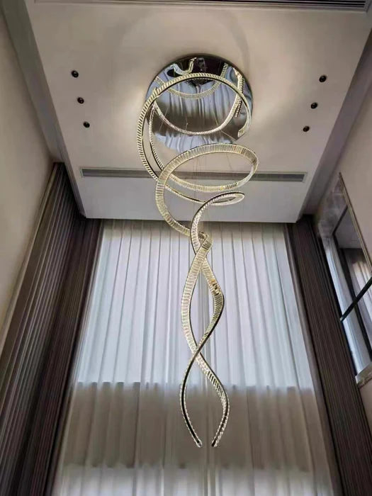 Designer Foyer Living Room Ceiling Light Fixture Stylish Spiral Crystal Chandelier for High-ceiling