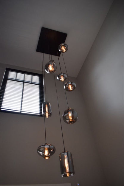 Modern Smoke Gray Glass Pendant Light Fixture Chandelier For 2 Story Foyer/Entryway/Staircase