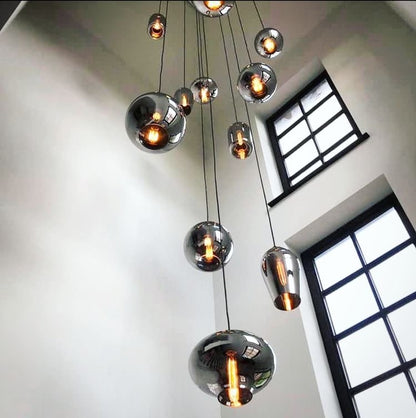 Modern Smoke Gray Glass Pendant Light Fixture Chandelier For 2 Story Foyer/Entryway/Staircase