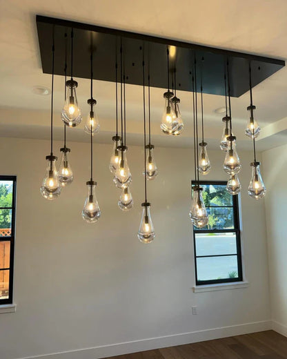 Lampadario moderno in cristallo a goccia con baldacchino rettangolare