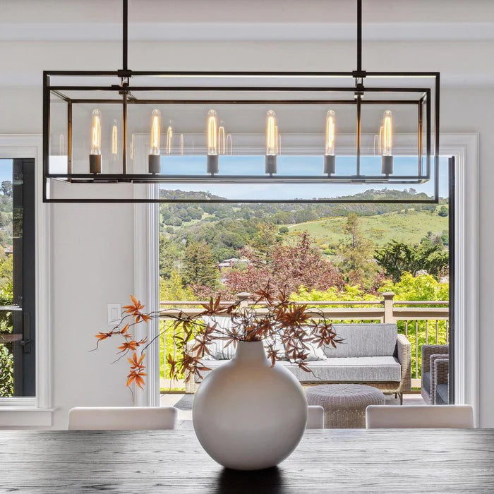 Modern Linear Steel Glass Lampshade Chandelier for Dining Room/Kitchen Island