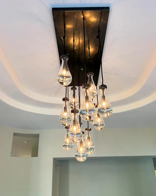 Lampadario moderno in cristallo a goccia con baldacchino rettangolare