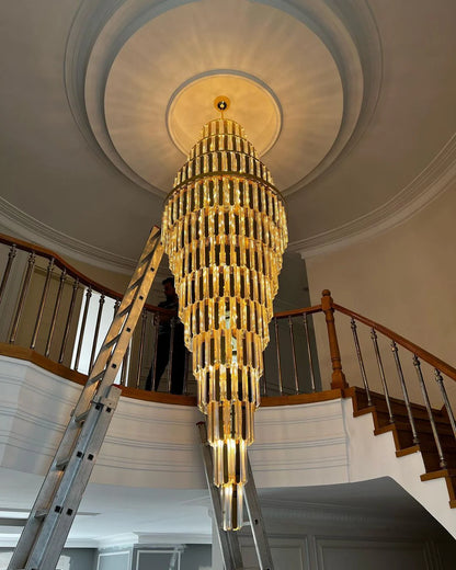 Lampadario moderno in cristallo a forma di piramide extra large per soffitti alti