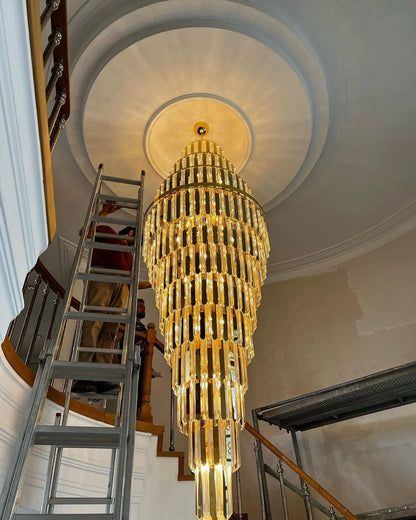 Lampadario moderno in cristallo a forma di piramide extra large per soffitti alti