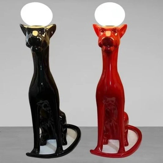 Black/Red Sitting Dog Floor Lamp