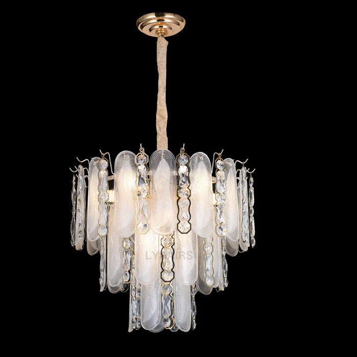 Modern Feather Crystal Chandelier Set in Chrome/Gold Finish for High/Low-ceiling