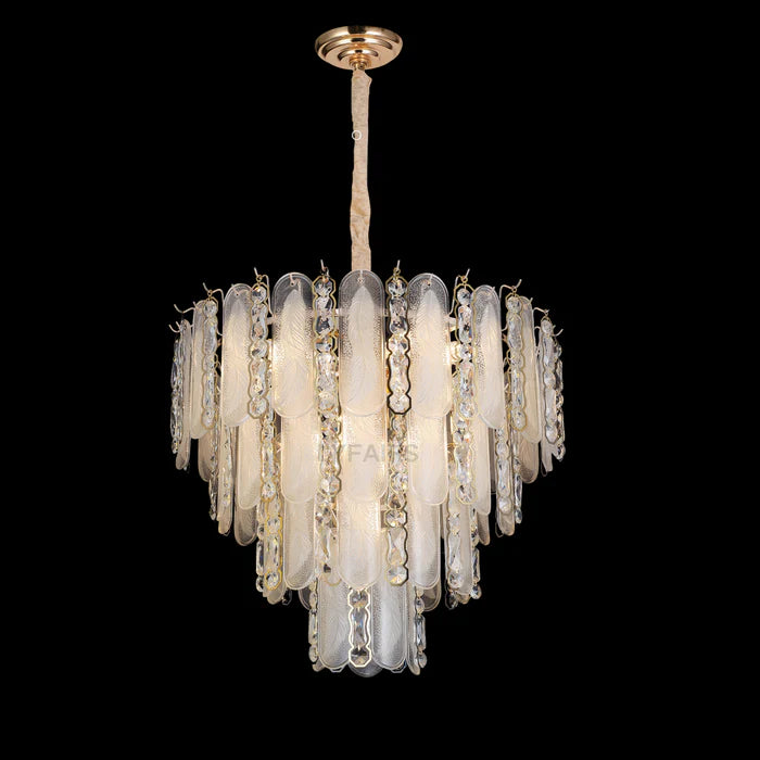 Modern Feather Crystal Chandelier Set in Chrome/Gold Finish for High/Low-ceiling