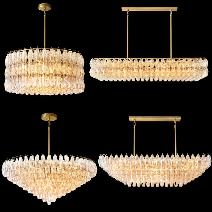 Modern Round/Rectangular Clear Glass Chandelier for Low-ceiling