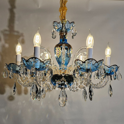 Lampadario di design francese romantico in cristallo blu, lampadario moderno a forma di candela, per camera da letto/soggiorno/sala da pranzo.