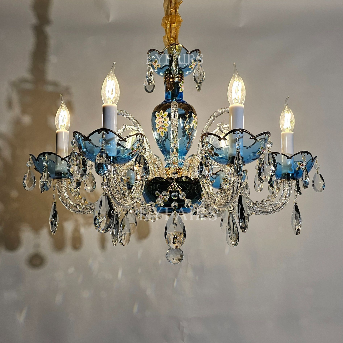 Lampadario di design francese romantico in cristallo blu, lampadario moderno a forma di candela, per camera da letto/soggiorno/sala da pranzo.